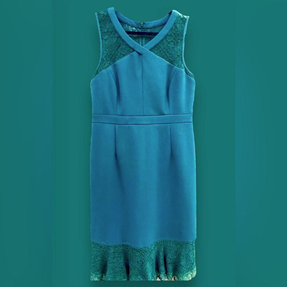 NWOT Adrianna Pappel Mother-of-the-Bride Rehearsal Midi Lace Dress, 14, Emerald